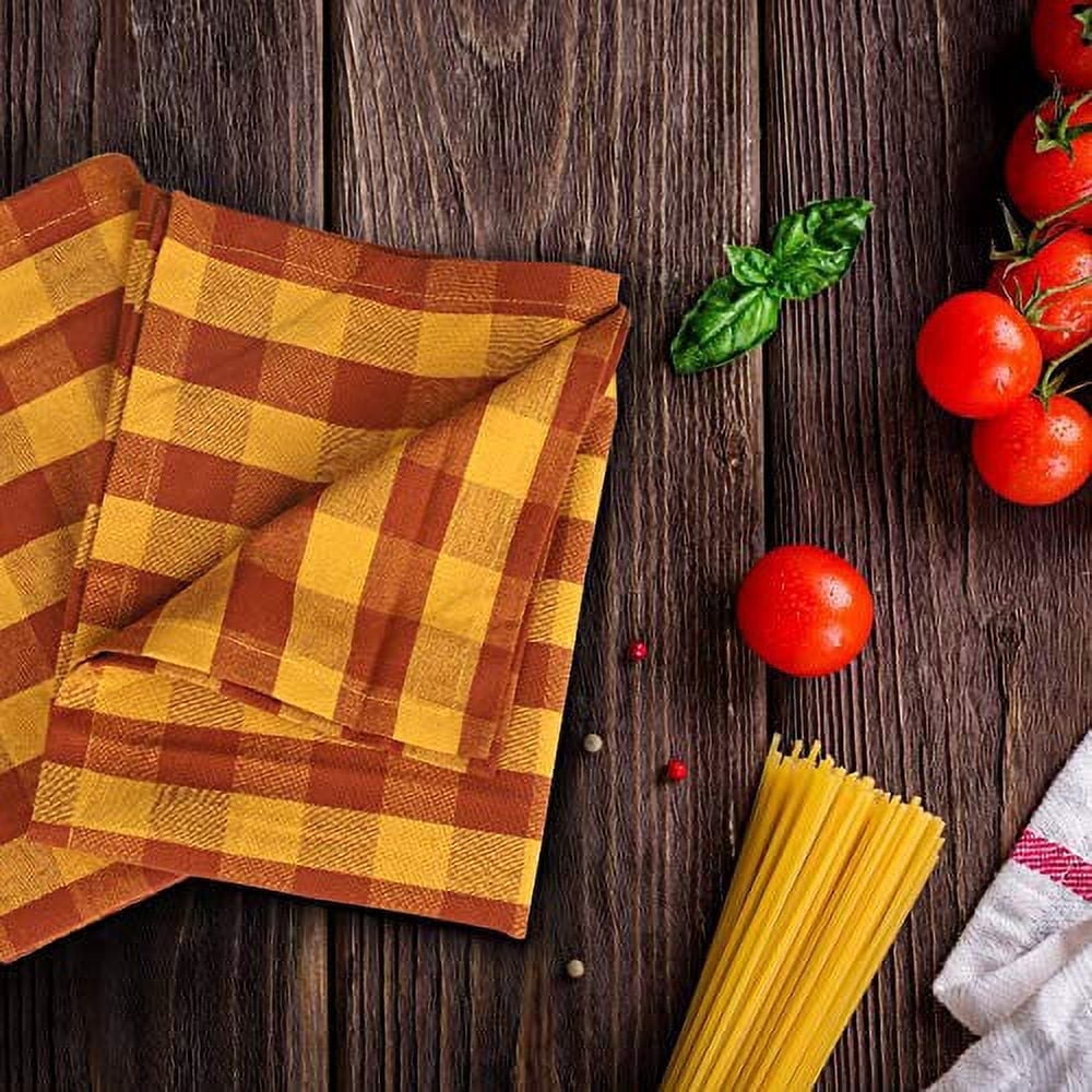 Urban Villa Kitchen Towels Set of 6 Buffalo Checks Brick/Gold Kitchen