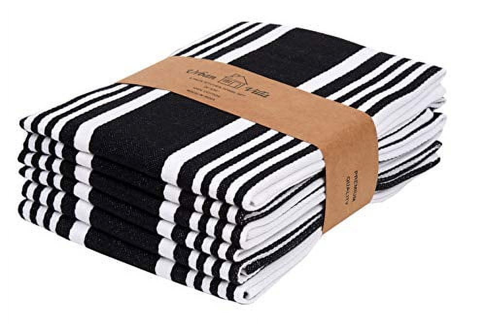 Urban Villa Set Of 6 Kitchen Towels - 100% Cotton, 20x30 Inch, Highly Absorbent Dish Towels With Stripes