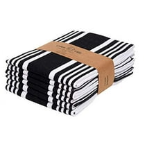 Urban Villa Set of 6 Kitchen Towels Highly Absorbent 100% Cotton Dish Towel 20X30 Inch With Mitered Corners Trendy Stripes Black/White Bar Towels & Tea Towels