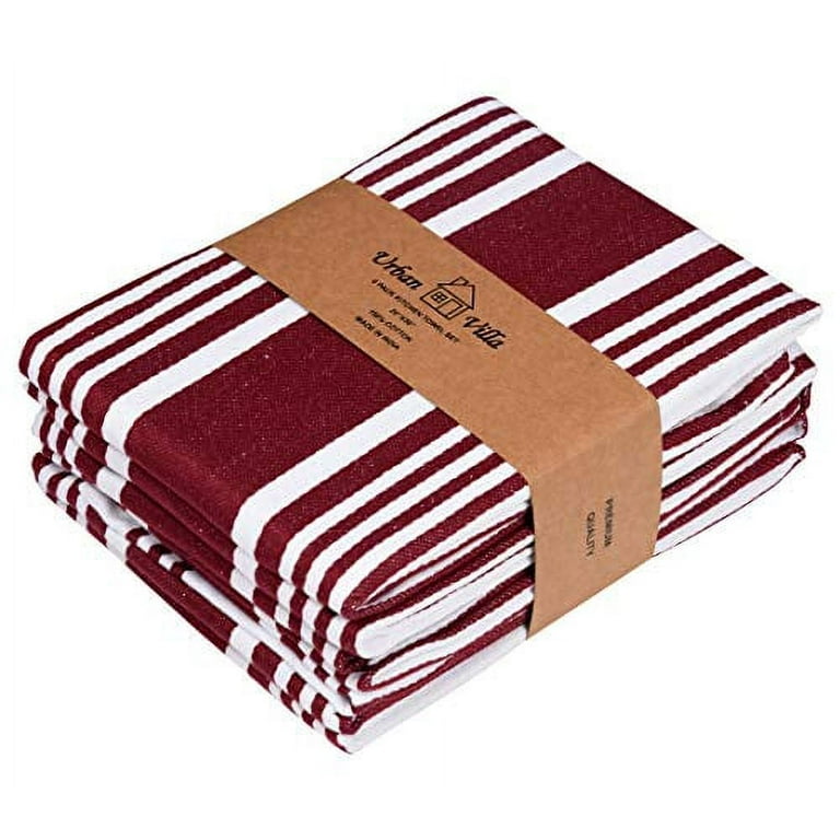 Urban Villa Set of 6 Kitchen Towels Highly Absorbent 100% Cotton Dish Towel 20x30 inch with Mitered Corners Trendy Stripes Black/White Bar Towels 