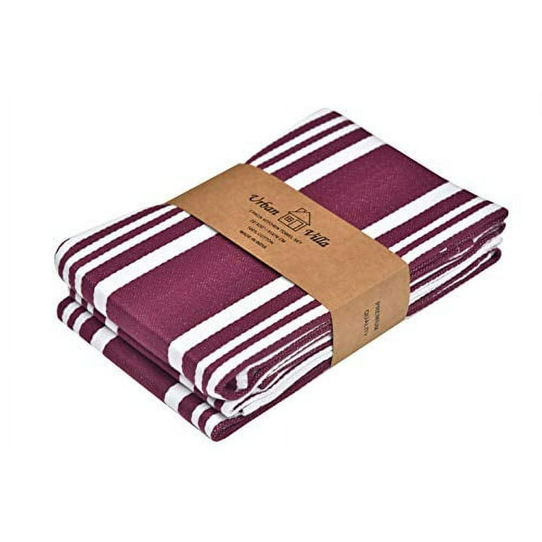 Urban Villa Set of 3 Kitchen Towels 100% Cotton Dish Towel 20X30 inch with  Trendy Stripes Burgundy/White Bar Towels & Tea Towels