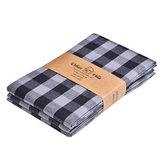 Urban Villa Set of 3 Kitchen Towels 20×30 Inch 100% Cotton Absorbent Dish Towels Ultra Soft Bar & Tea Towels with Mitered Corners- Grey/Black
