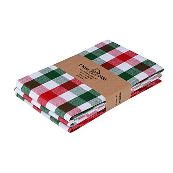 Urban Villa Set of 3 Kitchen Towels 20×30 Inch 100% Cotton Absorbent Dish Towels Ultra Soft Bar & Tea Towels with Mitered Corners- Red/Green/White