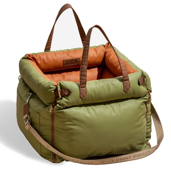 FunnyFuzzy Dog Bed for Car, Portable Pet Rest Pad with Non-Slip Bottom and adjustable safety leashes, Washable Travel Sleeping Mat for Vehicle Back Seat,Green