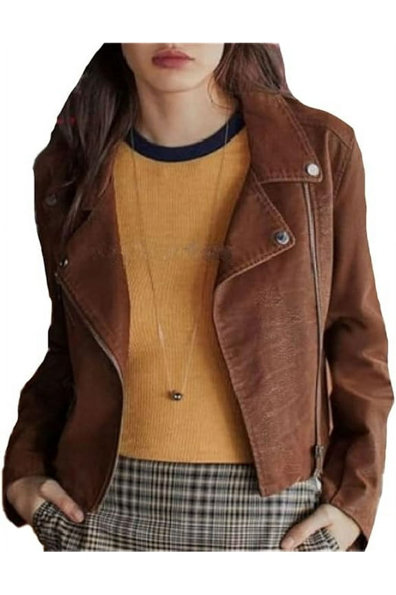 Urban Women's Genuine Lambskin Real Suede Leather Jacket Biker Custom Made Brown Colour Jacket W095