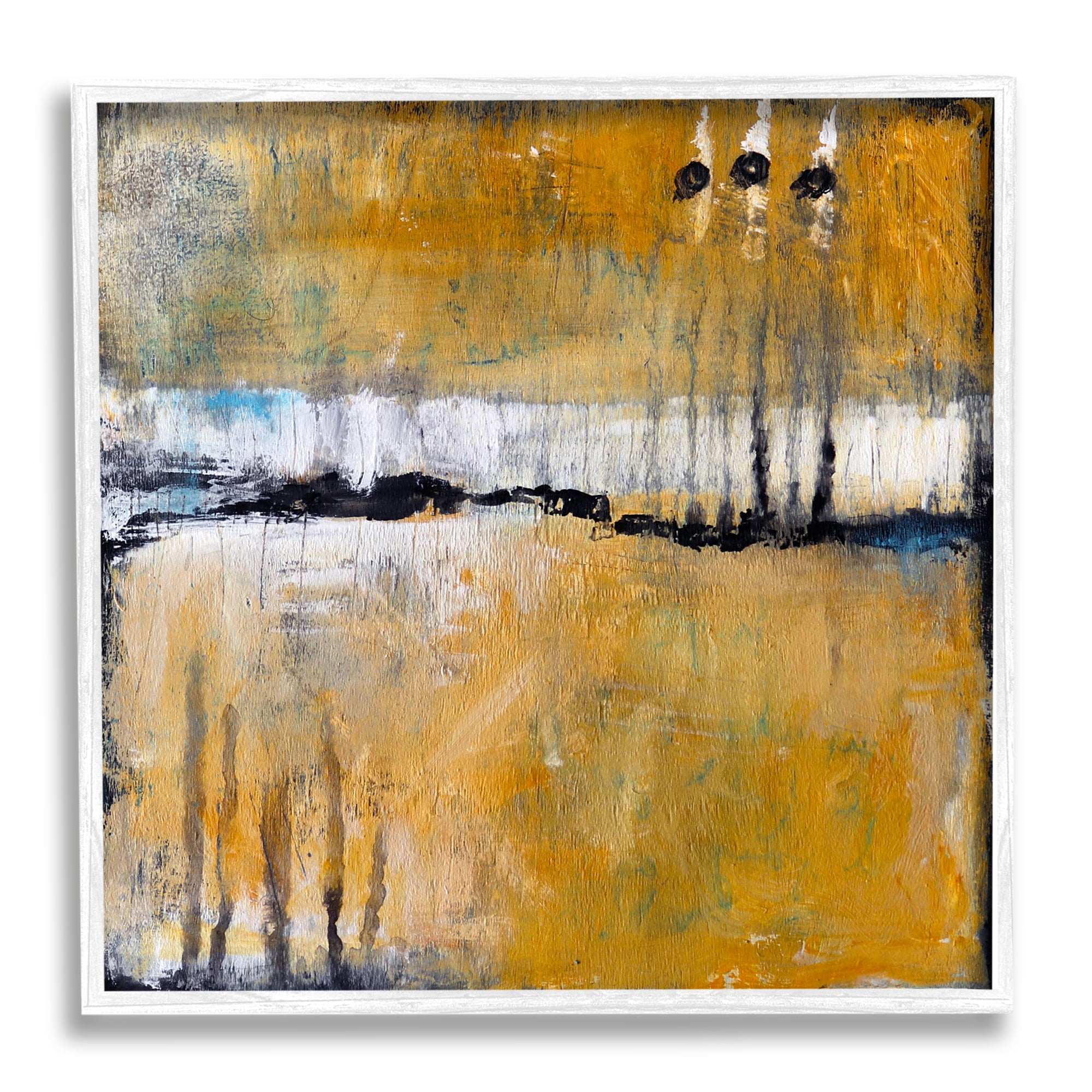 Urban Yellow Black Paint Abstraction Industrial Shapes Abstract Framed Art Print Wall Art, 17x17