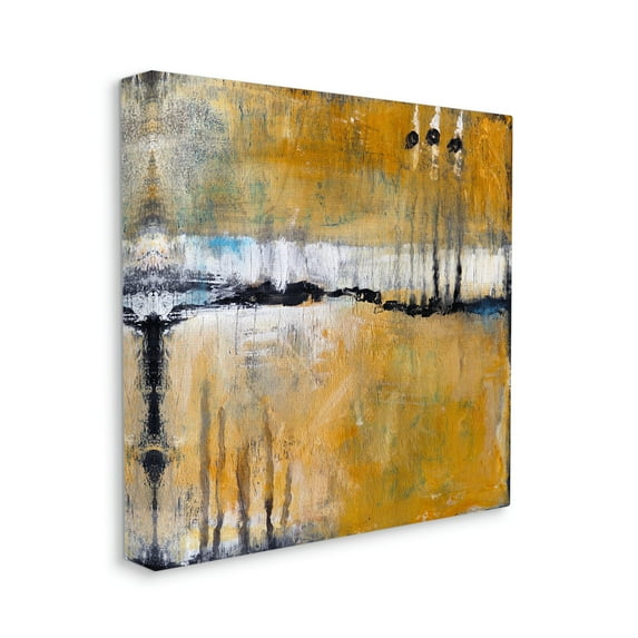 Urban Yellow Black Paint Abstraction Industrial Shapes Abstract Gallery-Wrapped Canvas Print Wall Art, 17x17