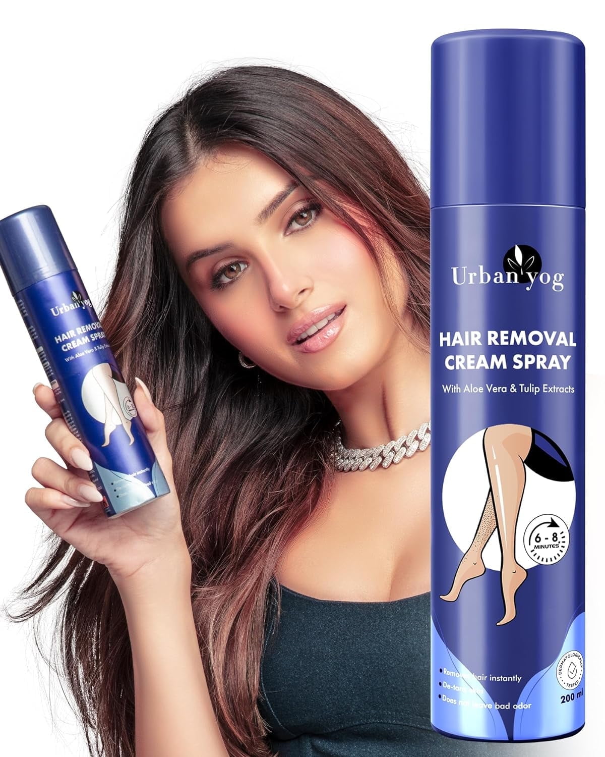 Urban Yog Hair Removal Cream Spray Painless Depilatory Spray for Women's Body Hair Removal - 6.76 Fl Oz | For Legs, Hands, Underarms & Back