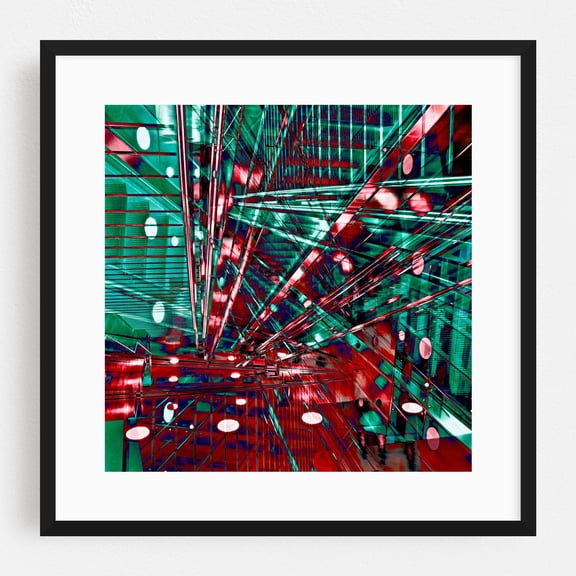 Urban lines of the underground in East Berlin - Berlin Germany Digital Art Abstract Psychedelic Modern Art Geometric Surrealism Neon Sign Industrial Black Framed Wall Art Print 8 x 8 inches