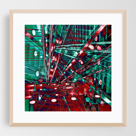 Urban lines of the underground in East Berlin - Berlin Germany Digital Art Abstract Psychedelic Modern Art Geometric Surrealism Neon Sign Industrial Oak Framed Wall Art Print 8 x 8 inches