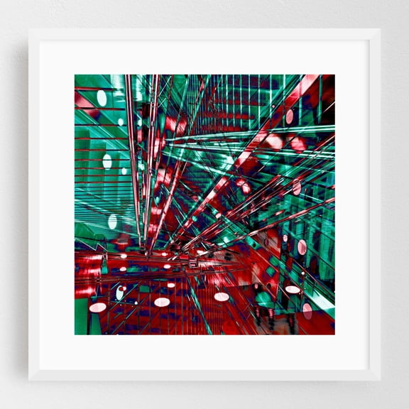 Urban lines of the underground in East Berlin - Berlin Germany Digital Art Abstract Psychedelic Modern Art Geometric Surrealism Neon Sign Industrial White Framed Wall Art Print 8 x 8 inches