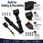 UrbanBlend 2 Pack Universal 3Point Retractable Seat Belt Harness Kit, Adjustable Safety Lap Belt Replacement for Go Kart, Golf Cart, UTV, ATV, Car, Truck, SUV   Black