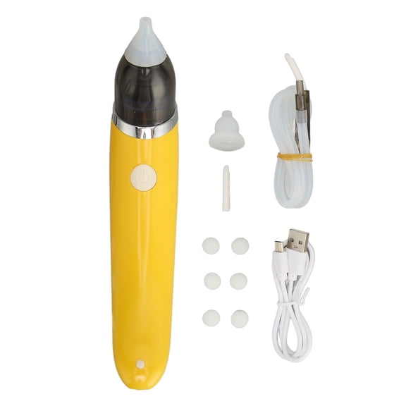 UrbanEden Electric Ear Vacuum Wax Remover,Electric Ear Nose Suction Set White Yellow Cleaning Multi Function Electric Nasal Ear Aspirator,Baby Nasal Ear Sucker Set