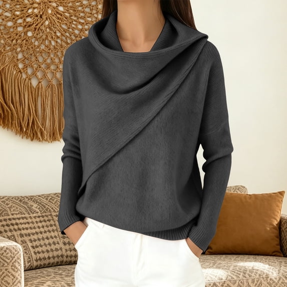 UrbanFashion Women’s Cowl Neck Knit Sweater Cozy Long Sleeve Soft Pullover Elegant Retro Top