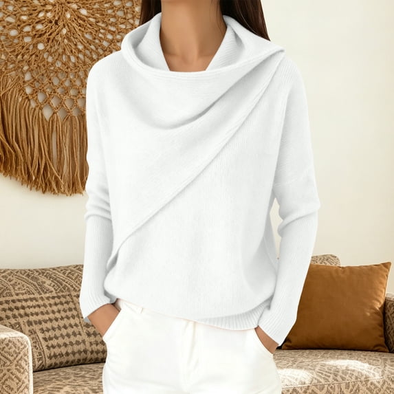 UrbanFashion Women’s Cowl Neck Knit Sweater Cozy Long Sleeve Soft Pullover Elegant Retro Top