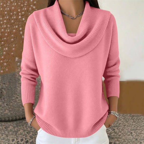 UrbanFashion Women’s Elegant Cowl Collar Knit Sweater Casual Stylish Pullover Top
