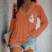 UrbanFashion Women s Fall Winter Basic Print Casual Loose Long Sleeve Top