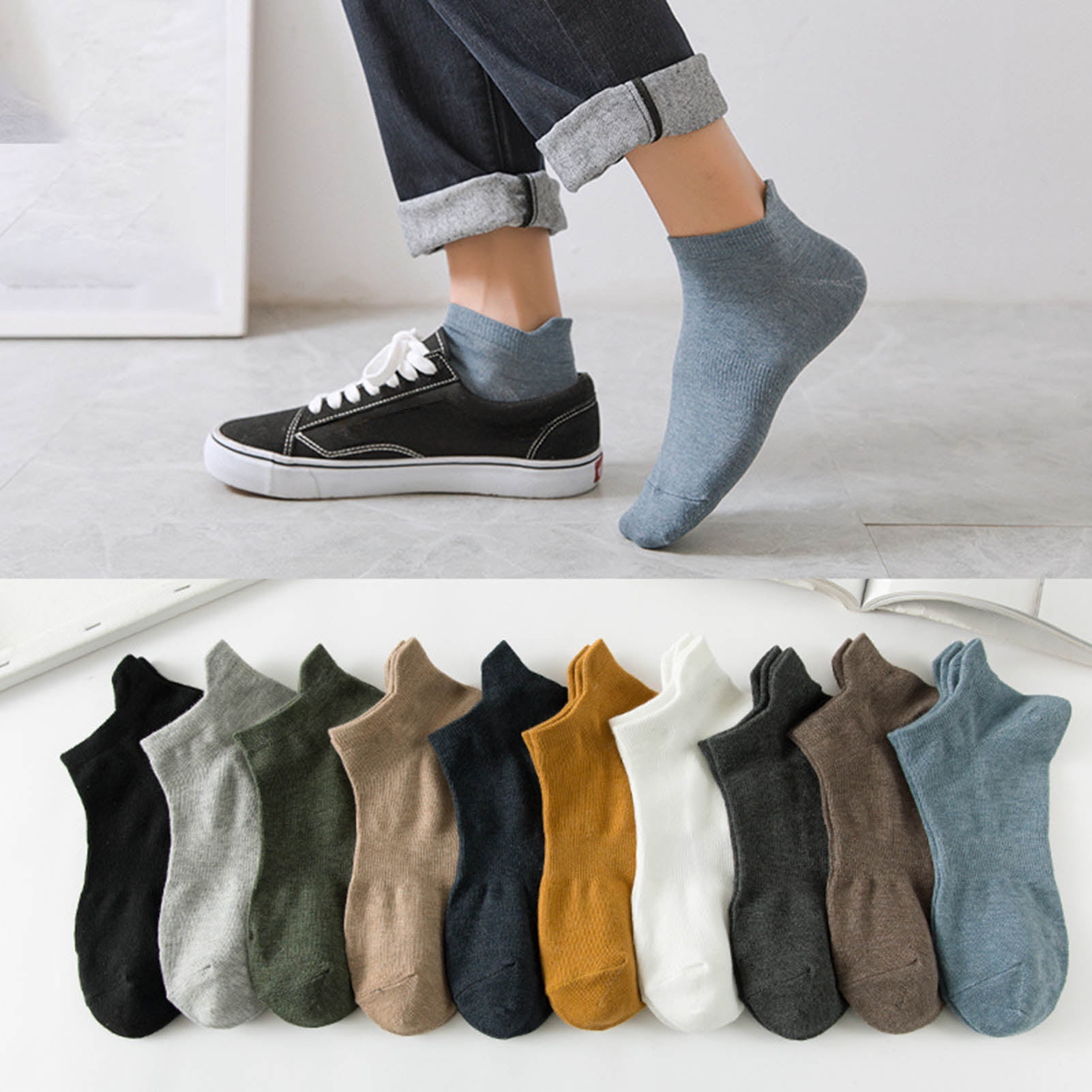 UrbanI 1 Pair Men Boat Socks Low cut Shallow Cotton Solid Color High UrbanI 1 Pair Men Boat Socks Low cut Shallow Cotton Solid Color High