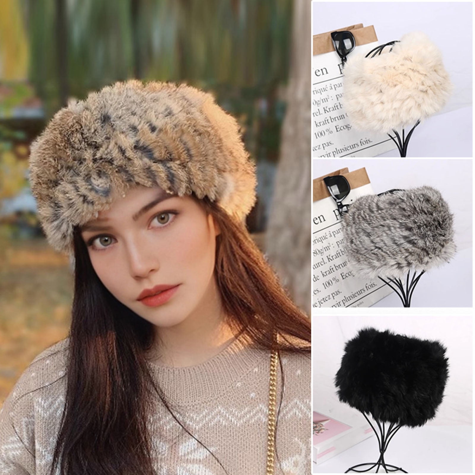 UrbanI Fluffy Hair Band Hat Women Winter Warm Elastic Hat Faux Rabbit