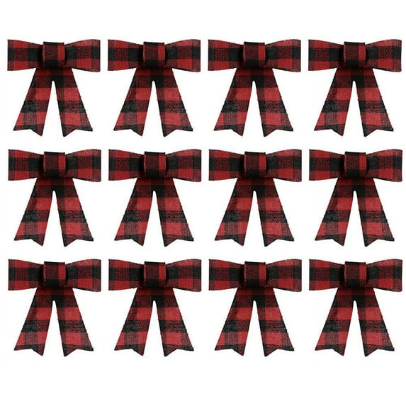 UrbanMarkethouse Christmas Decoration Mini Bow Bundle Great for Tree, Decor, Crafts, Wrapping, Wreath - 3" Red & Black Buffalo Plaid - Set of (12)