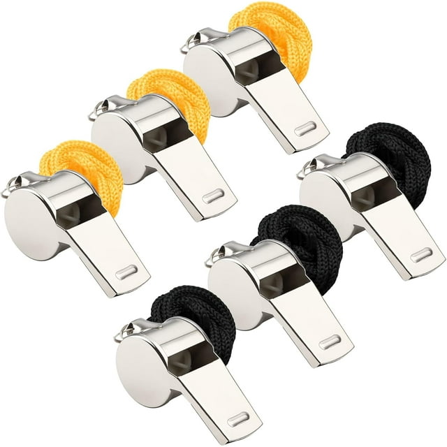 UrbanMingle 6 Pack Stainless Steel Whistles with Lanyard, Coaches