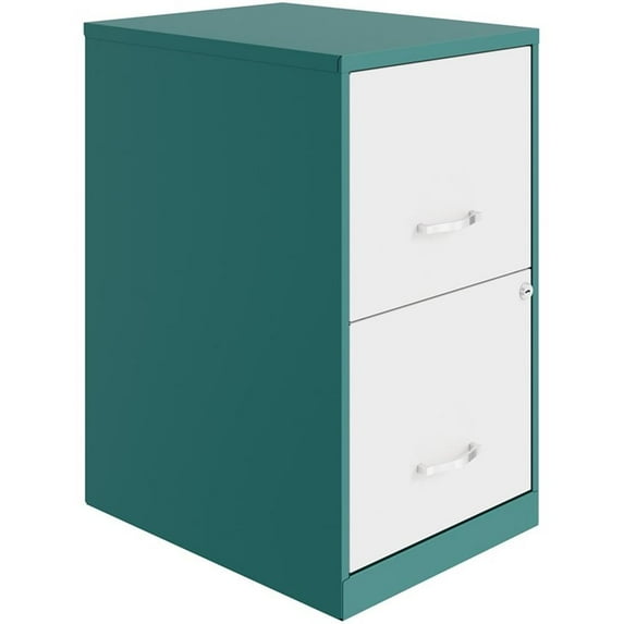 UrbanPro 18" 2-Drawer Modern Metal Filing Cabinet in Teal/White