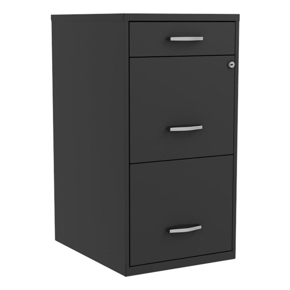 UrbanPro 18" 3-Drawer Modern Metal Organizer Filing Cabinet in Black