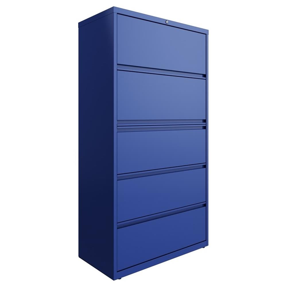 Classic Blue 36" Metal 5-Drawer Lockable Lateral File Cabinet
