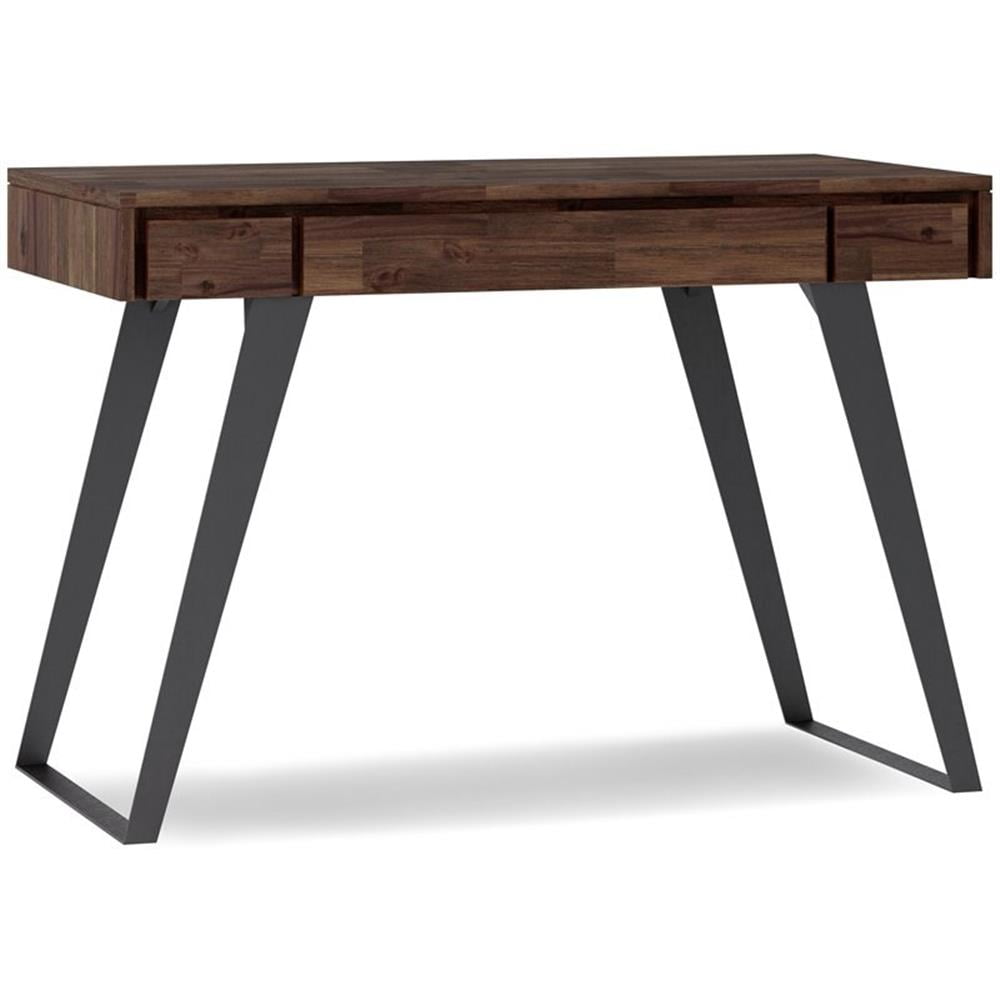 Charcoal Brown Acacia Wood Desk with Drawer and Keyboard Tray