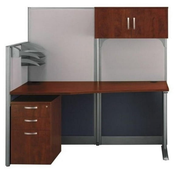 UrbanPro 65W x 33D Cubicle Workstation with Storage in Cherry