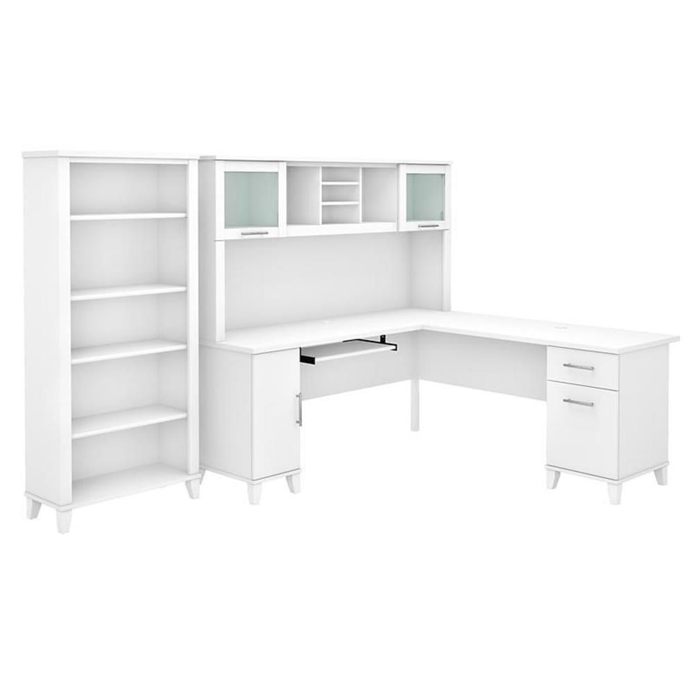 UrbanPro 72W L Shaped Desk with Hutch and Bookcase in White ...