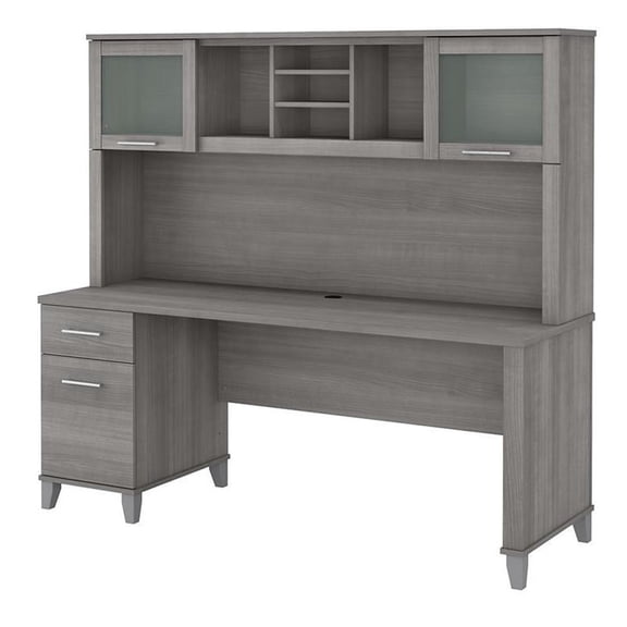 UrbanPro 72W Office Desk with Drawers and Hutch in Gray - Engineered Wood