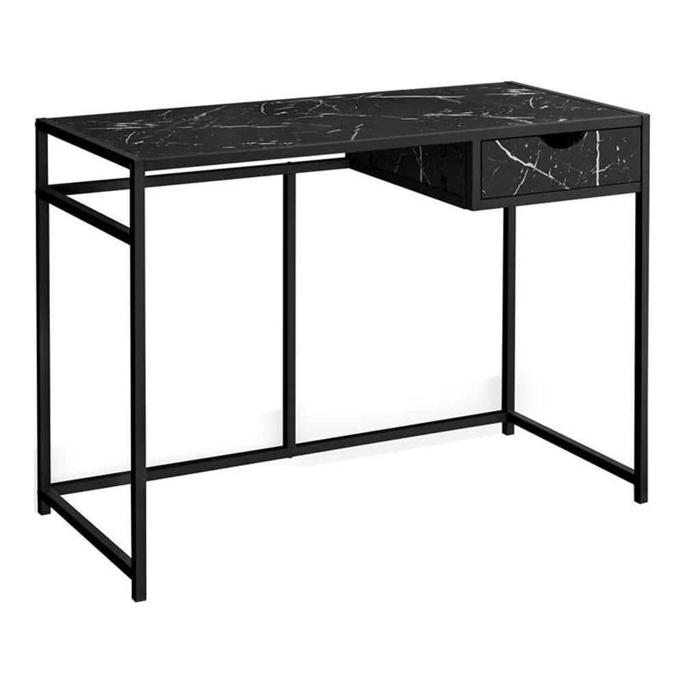 Modern Industrial 42'' Black Marble-Look Home Office Desk with Drawer