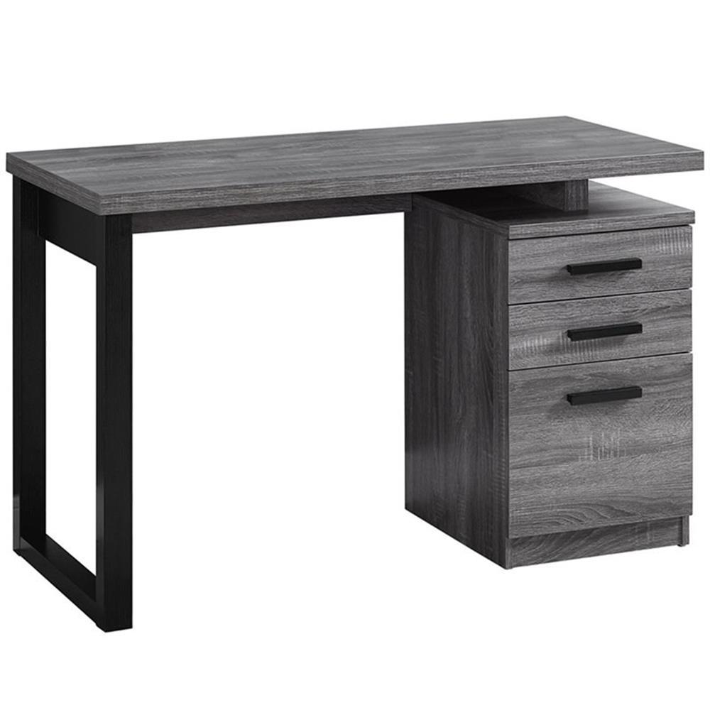 Modern Gray and Black Home Office Desk with 3 Storage Drawers