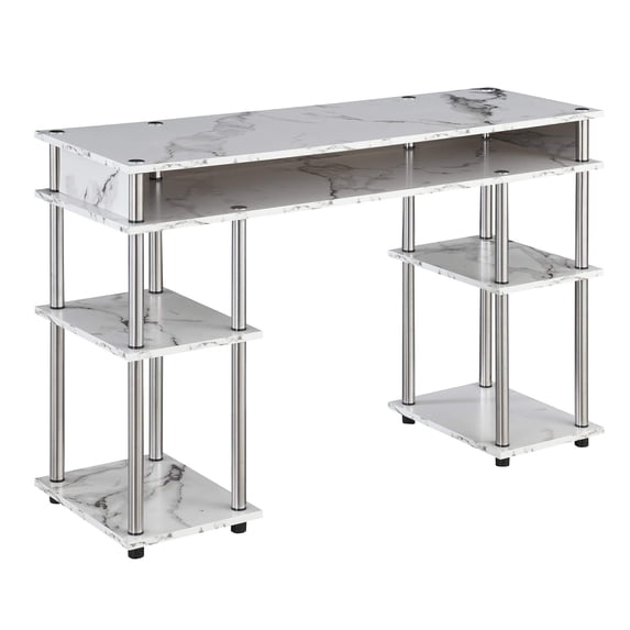 UrbanPro Contemporary Wood No-Tools Student Desk in White Faux Marble