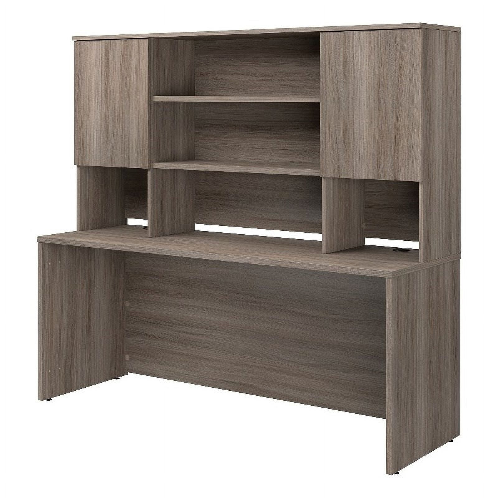 UrbanPro Barrel Oak Finish Hutch – Engineered Wood & Metal Storage With Barrister Door, 36.8"H X 60"W