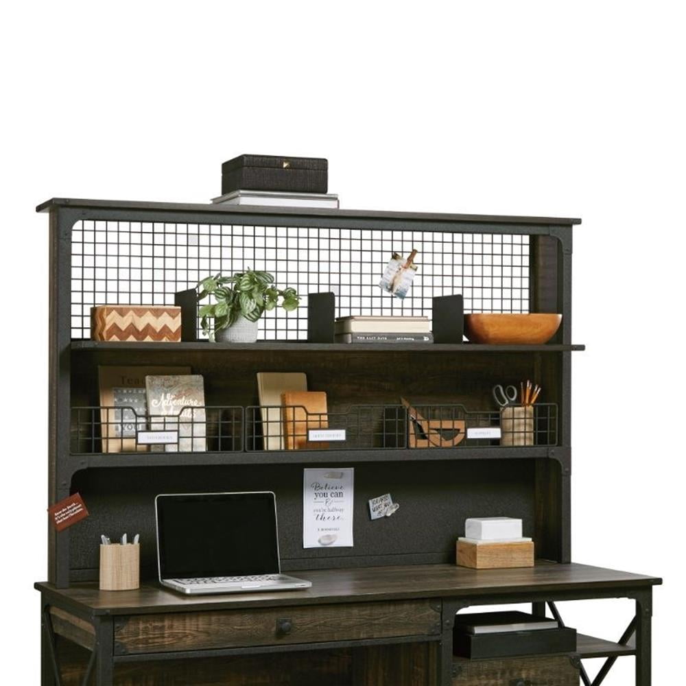 UrbanPro Engineered Wood Computer Hutch with Corner Accents, Carbon Oak ...