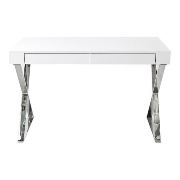 UrbanPro Modern Gloss Lacquer & High Polished Steel Metal Desk in White