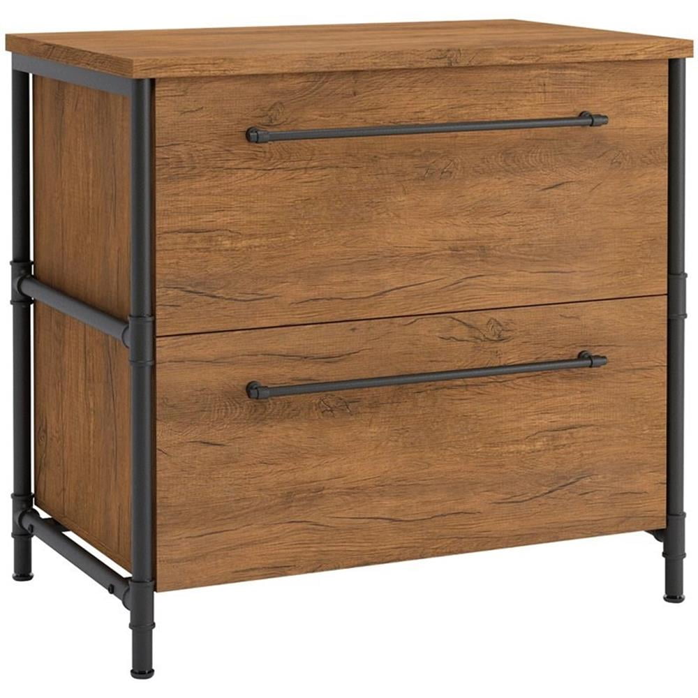 Checked Oak Industrial 2-Drawer Lateral File Cabinet
