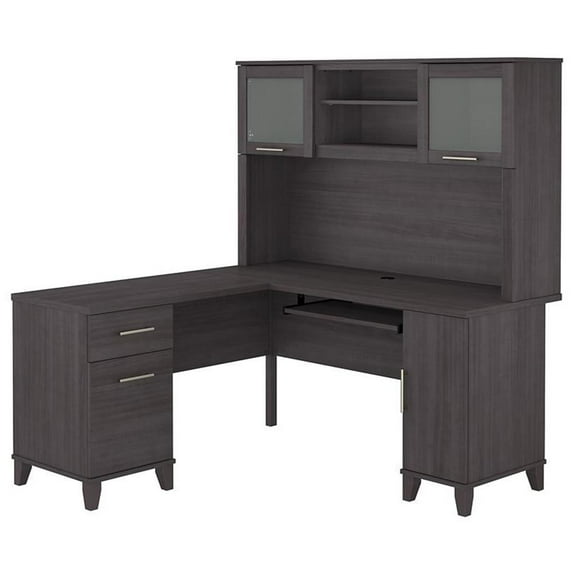 UrbanPro Transitional 60W L Shaped Desk with Hutch in Storm Gray