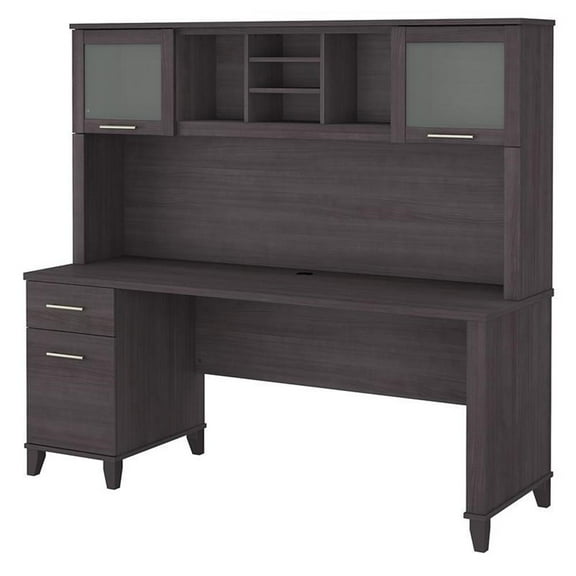 UrbanPro Transitional 72W Office Desk with Drawers and Hutch in Storm Gray