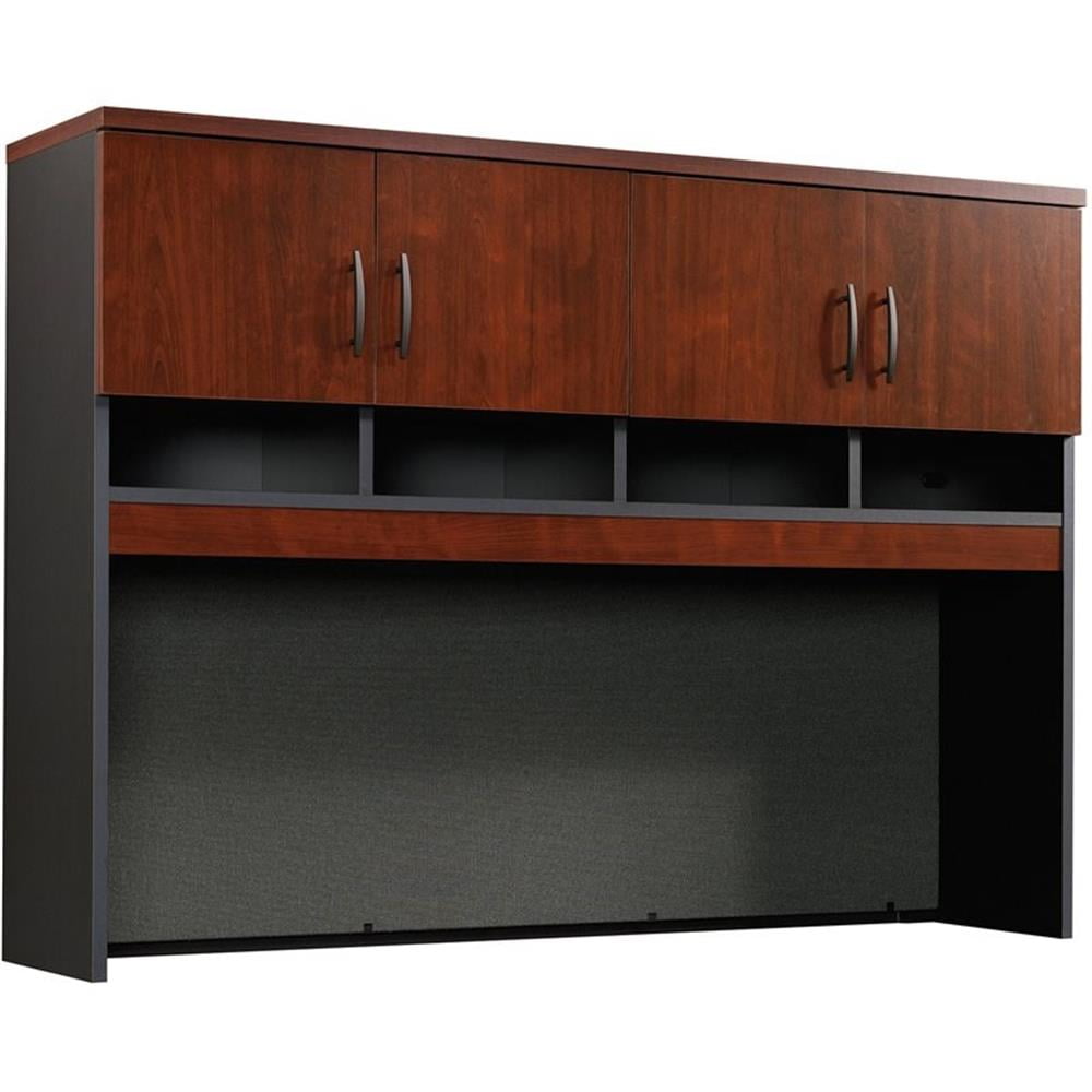 Classic Cherry and Black Wood Fabric Office Hutch