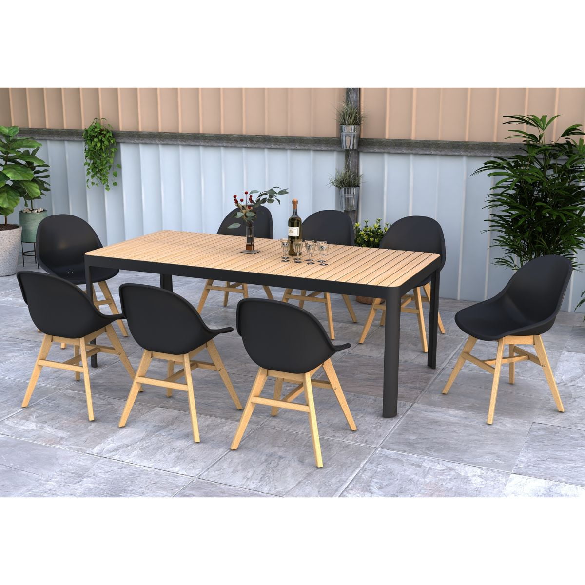 UrbanSolace 9-Piece 100% FSC Teak Wood and Aluminum Rectangular Patio Dining Set
