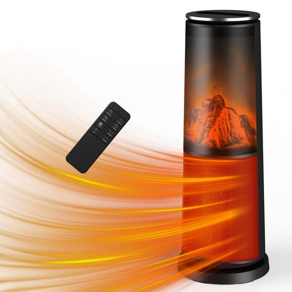 UrbanSync 1500W 25" Tower Electric Space Heaters with 3D Flame Effect-Fast, Energy Saving and Mute, Remote Control, Child Lock & Safety Protection, for Indoor Use