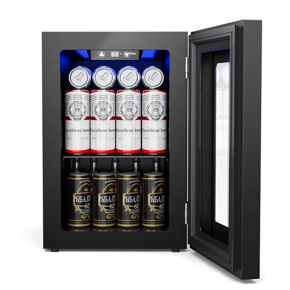Nepsam 25 Cans Wine Cooler and Beverage Refrigerator with Glass Door, Freestanding Compact Drink Fridge for Indoor Home, Office, or Bar, Black