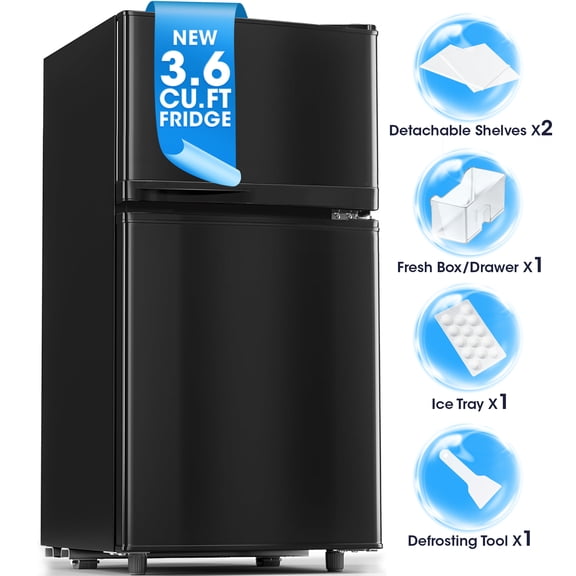 UrbanSync 3.6 Cu.Ft Mini Fridge with Freezer, 2 Doors, Small Refrigerator with Adjustable Shelves for Kitchen, Dorm, Office and Bedroom(Black)