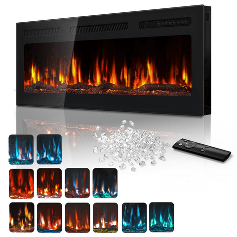 UrbanSync 36’’ 1500W Wall Mounted Recessed Electric Fireplace,12 Flame Color Modes,Touch Screen & Remote Control,Ultra Thin & Low Noise