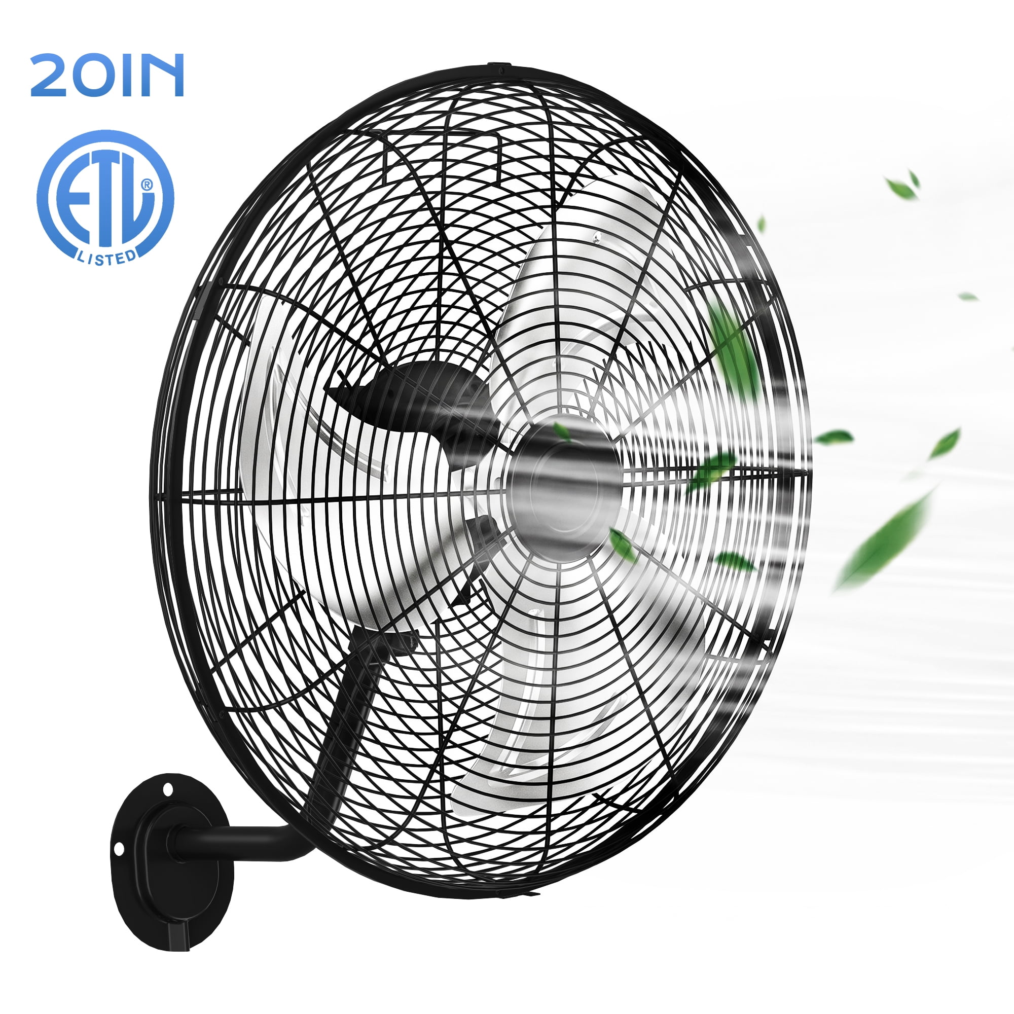 Nepsam Wall Mount Fan, 20 Inch,3-speed, Waterproof Oscillating Industrial Wall Fan, for Warehouse, Greenhouse, Workshop, Patio (Black, ETL Listed)