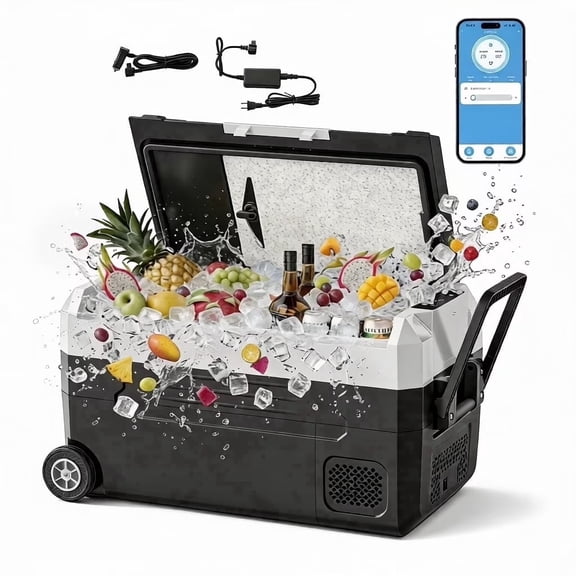 UrbanSync 58QT/55L Portable Compressor Fridge Dual Zone APP Control with LED Light & Included Cutting Board Wheels for Car Home Camping