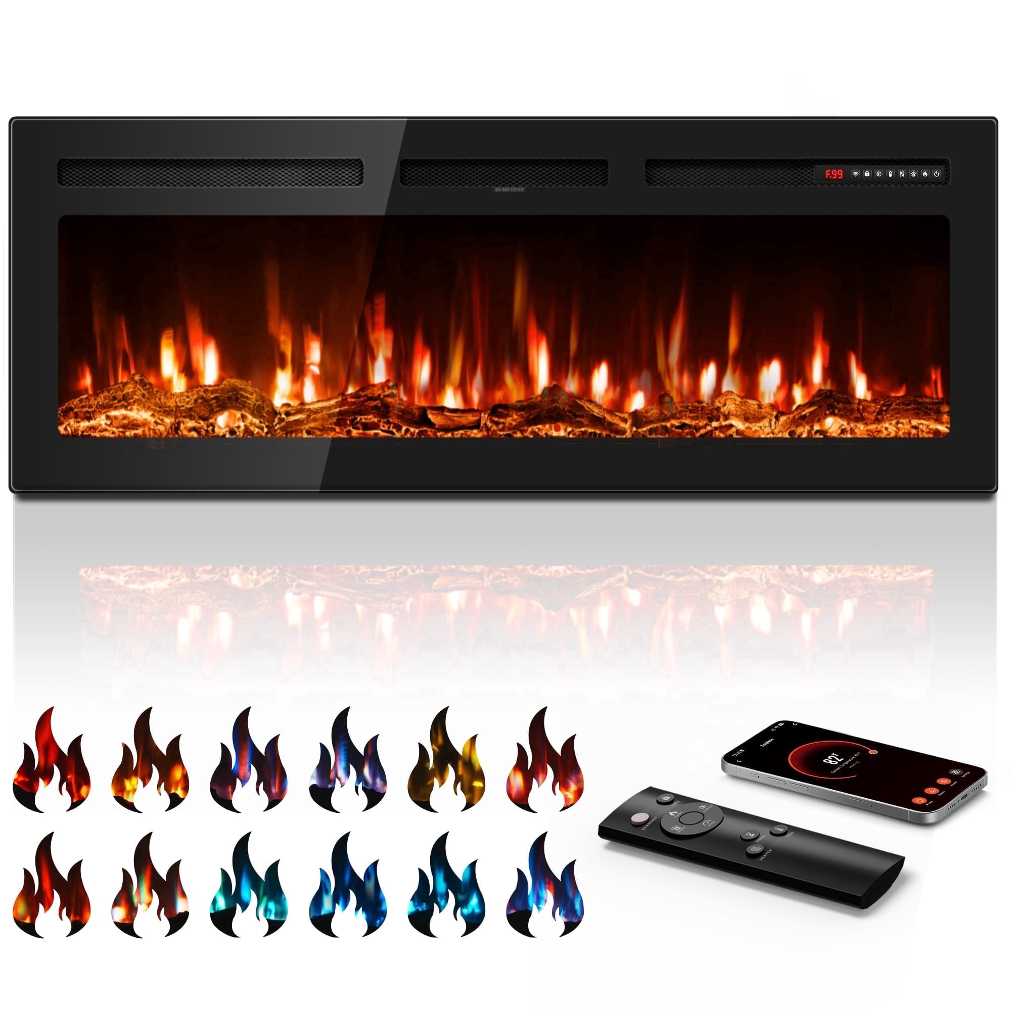 UrbanSync 60" Electric Fireplace WiFi, Freestanding/Inserts/Wall Mounted Fireplace Heater with Alexa, App/Voice Control, 12 Flame Colors, Timer, Log and Crystal